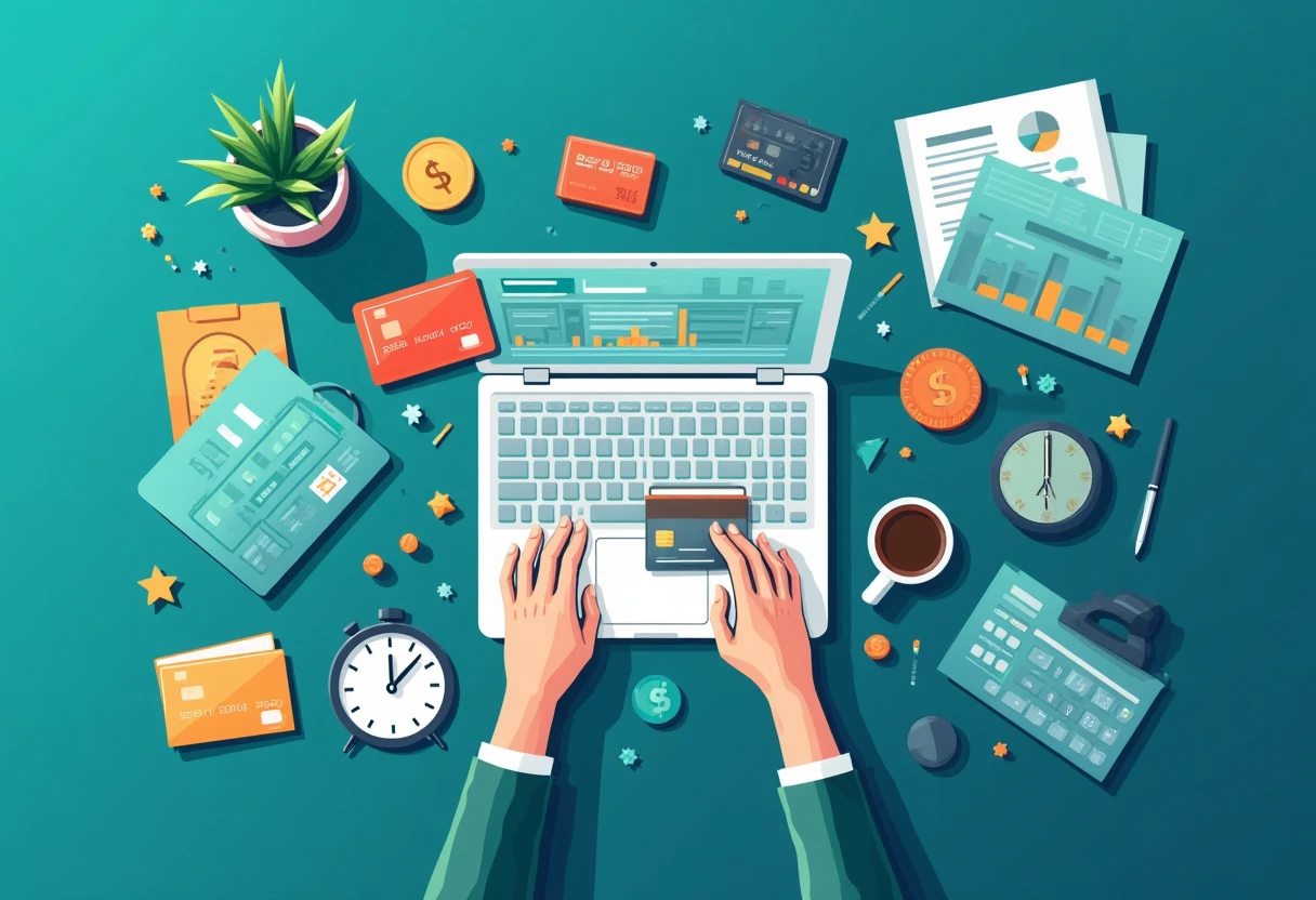 Bureau de freelancer avec cartes de crédit